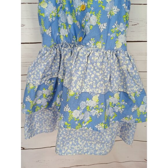 Floral Blue Girls Dress By HappyThreads 5Y With Button Details & Ruffles - Picture 4 of 6